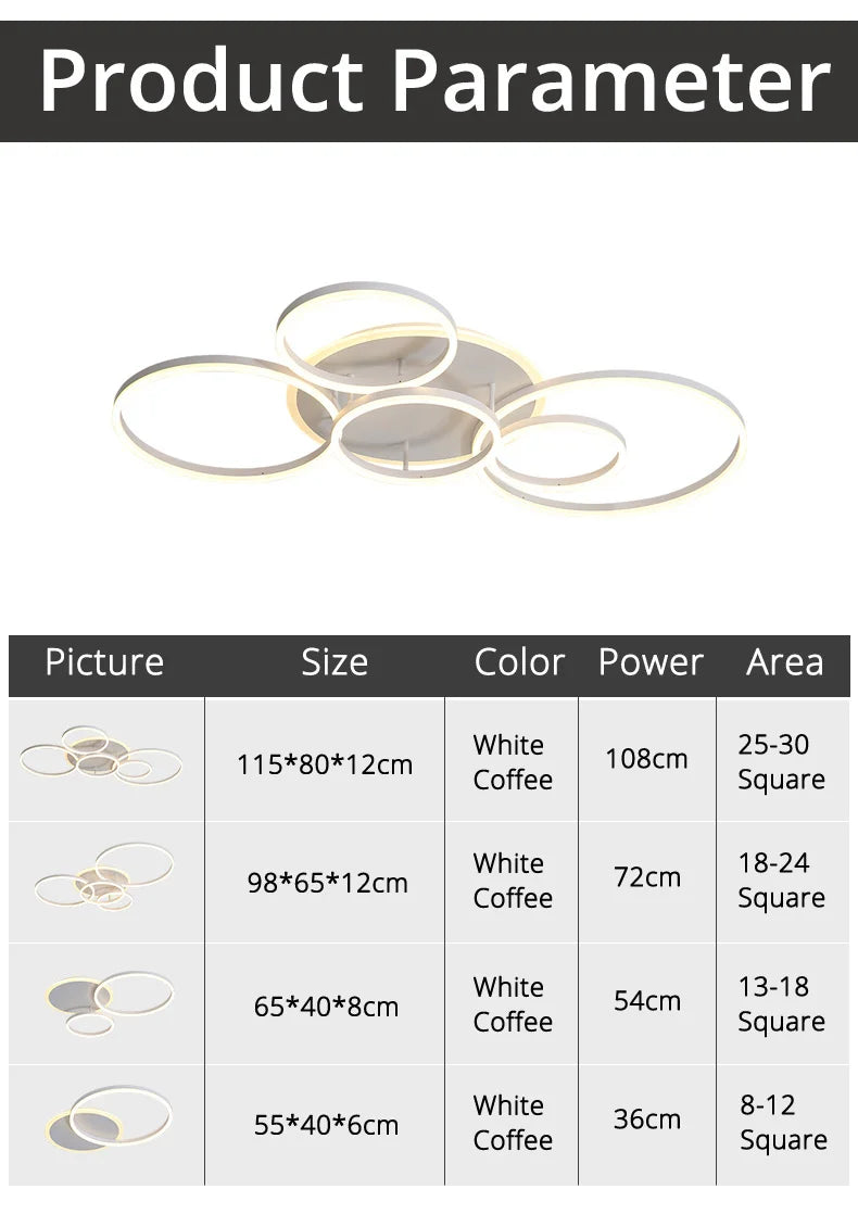Modern Round Design Ceiling Lights For Living Room Bedroom Gold White Coffee Painted  Circle Rings Lighting Fixtures Luminaire