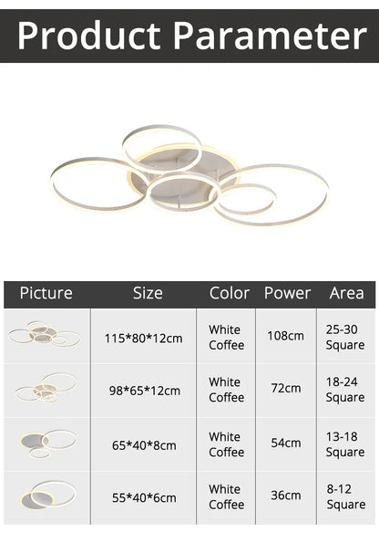 Modern Round Design Ceiling Lights For Living Room Bedroom Gold White Coffee Painted  Circle Rings Lighting Fixtures Luminaire