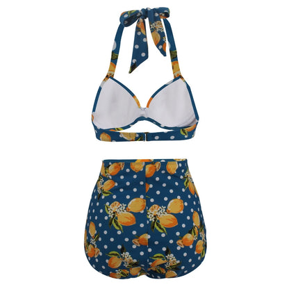 Pleated Bikini Red Top Navy Blue With White Dots Bottom Women Classic High Waist Halter Bikini Sets Plus Size Two-piece Swimwear