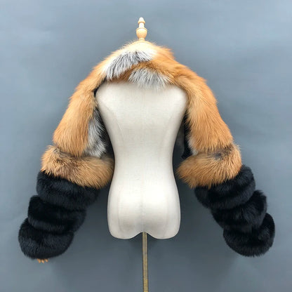 Fur Sleeve Women Fashion Luxury Real Fox Fur Coat Single Sleeve New Arrival