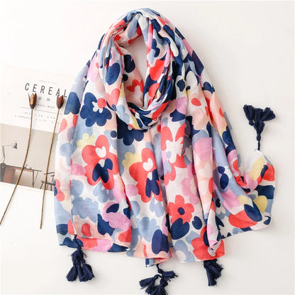 2026 Luxury Brand Ink Painting Floral Tassel Viscose Shawl Scarf Lady High Quality Pashmina Hijab and Wraps Foulard Muslim Sjaal