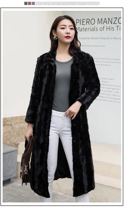 Luxury Lady Genuine real natural mink fur coat  women's long fashion stand collar warm winter waistcoats jacket custom any size