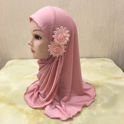H081 beautiful small girl hijab with flowers cute hijab hats women's caps can fit 2-6 years old girls