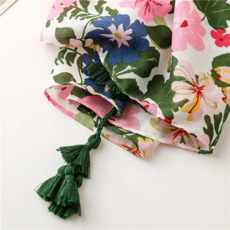 2026 Luxury Brand Ink Painting Floral Tassel Viscose Shawl Scarf Lady High Quality Pashmina Hijab and Wraps Foulard Muslim Sjaal