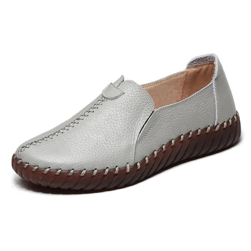 Genuine Leather Ballet Flats Shoes Women Vintage Luxury High Quality Loafers Women's Moccasins Casual Elegant Ladies Wide Shoes
