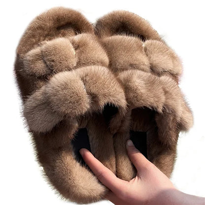 Slippers Ladies Summer Fluffy Mink Fur Slippers 100% Mink Fur Slippers Ladies Sandals 2021 Home Slippers Girls Outdoor Slippers