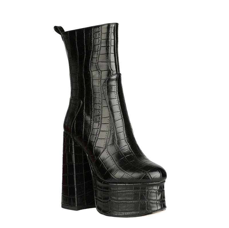 Sexy Ankle Boots Women Fashion Extreme High Heels Platform Boot Lady Shoes Snake Skin Leather Black Silver Gold Autumn Winter
