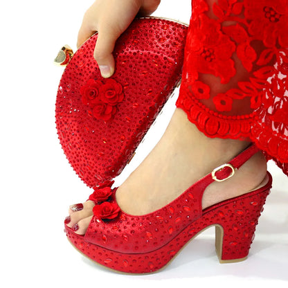 New Arrival Italian Women Shoes and Bag Set Decorated with Rhinestone In Party African Italian Shoes and Bag Set Party Shoes Bag