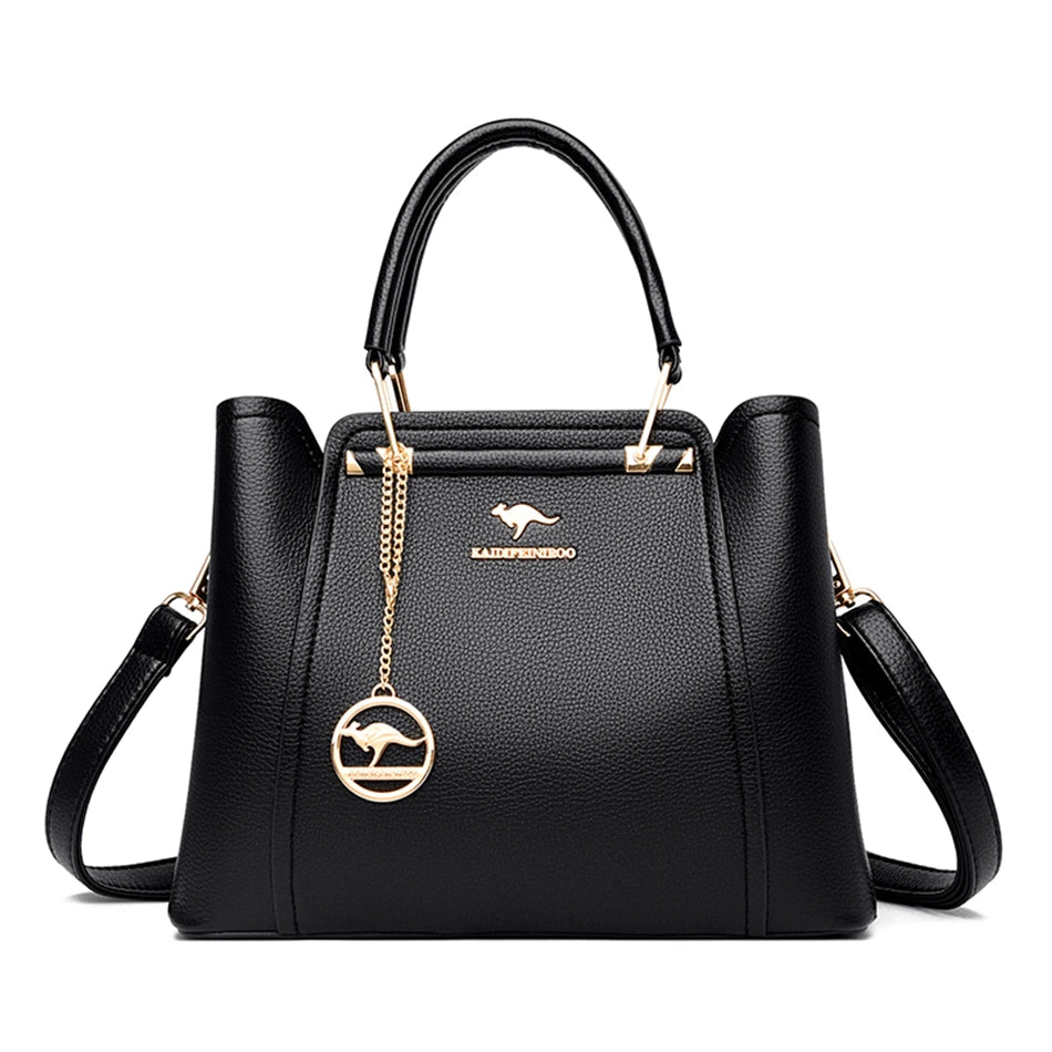 Casual Tote Women's Soft Leather Handbag Luxury Designer 3 Layers Shoulder Crossbody Bag Lady Large Capacity Shopper Sac A Main