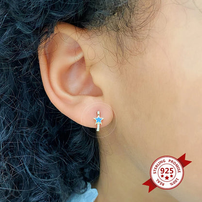 925 Sterling Silver Needle Light Blue Zircon Stud Earrings for Women Fashion Blue Enamel Pendant Earrings Luxury Jewelry Gifts