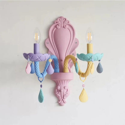 Rainbow Crystal Chandelier European Candle Lustres Bedroom Children's Room American LED E14 8 Lights Princess Makaron Kid Lamps