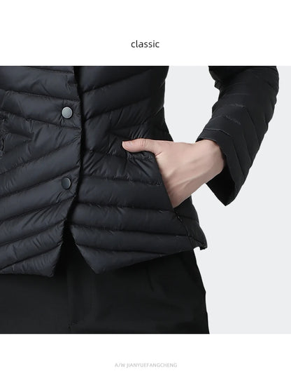 Fashion Suit Collar Women Winter Down Jacket Elegant Slim Warm Lightly Puffer Coat Outwear Plus Size 3 Buttons Duck Down Jackets