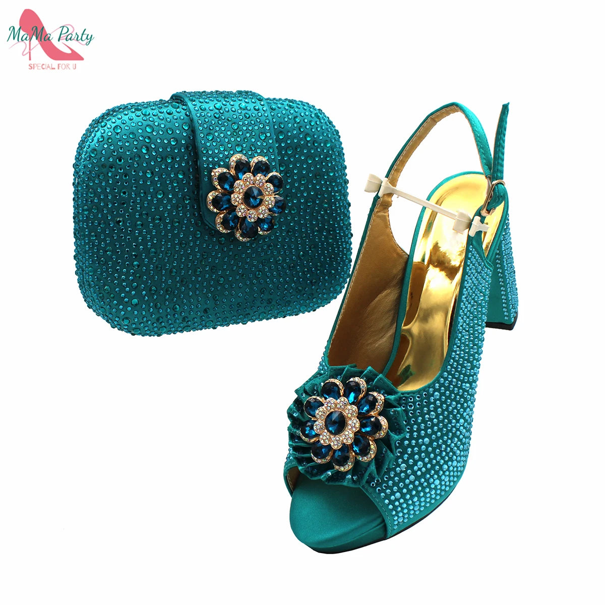 Buckle Strap Sandals Nigerian Women Shoes and Bag Set in Yellow Color with Shinning Crystal Italian Lady Shoes and Bag for Party