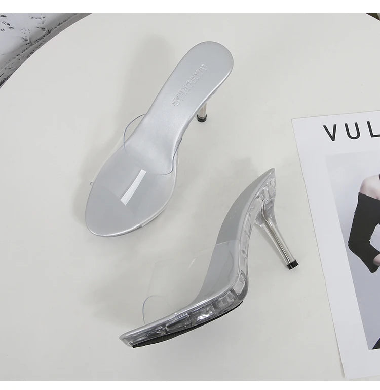 2022 Stripper Heels Women's Luxury Shoes Slippers Sexy Black Pumps Sandals Female Point Toe High Heel Stiletto Hollow Dress Shoe