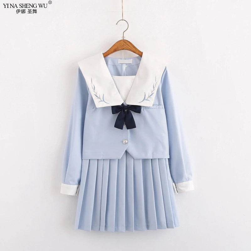 Japanese School JK Uniform Long Short Sleeve Shirt Pleated Skirt Suits Teenage Girls Cheerleading Chorus Party Sailor Uniforms