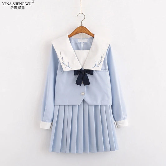 Japanese School JK Uniform Long Short Sleeve Shirt Pleated Skirt Suits Teenage Girls Cheerleading Chorus Party Sailor Uniforms