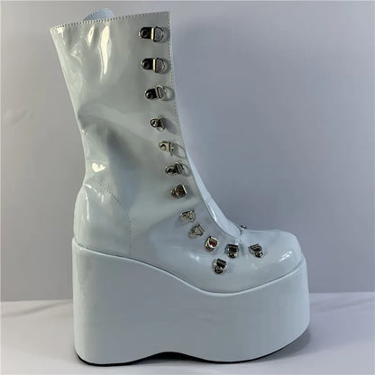12.5cm fashion wedge heel, stage performance style, street style, sexy custom boots, model stage show ankle boots
