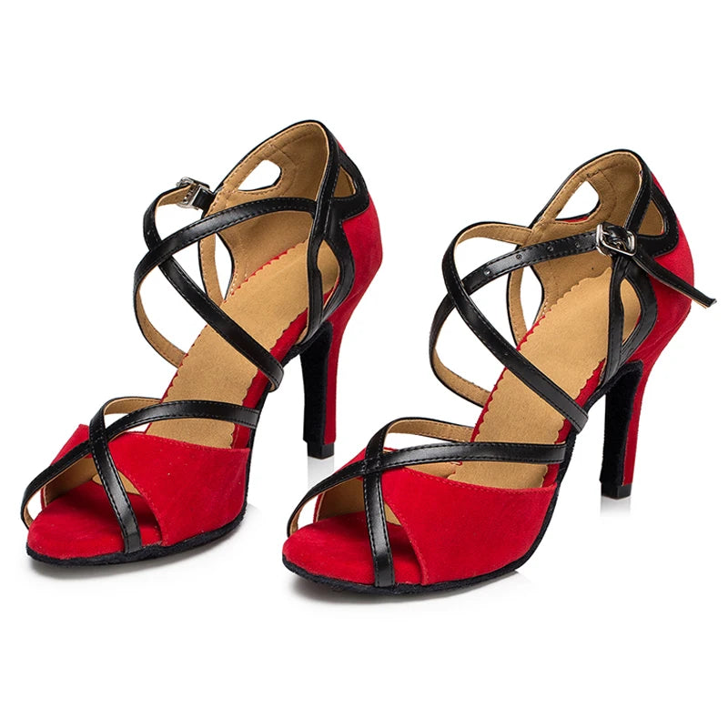 Latin Shoes Salsa Tango Ballroom Party Sports Women's Shoes Red Black Girls High Heel Summer Sandals Outdoor Women's Dance Shoes