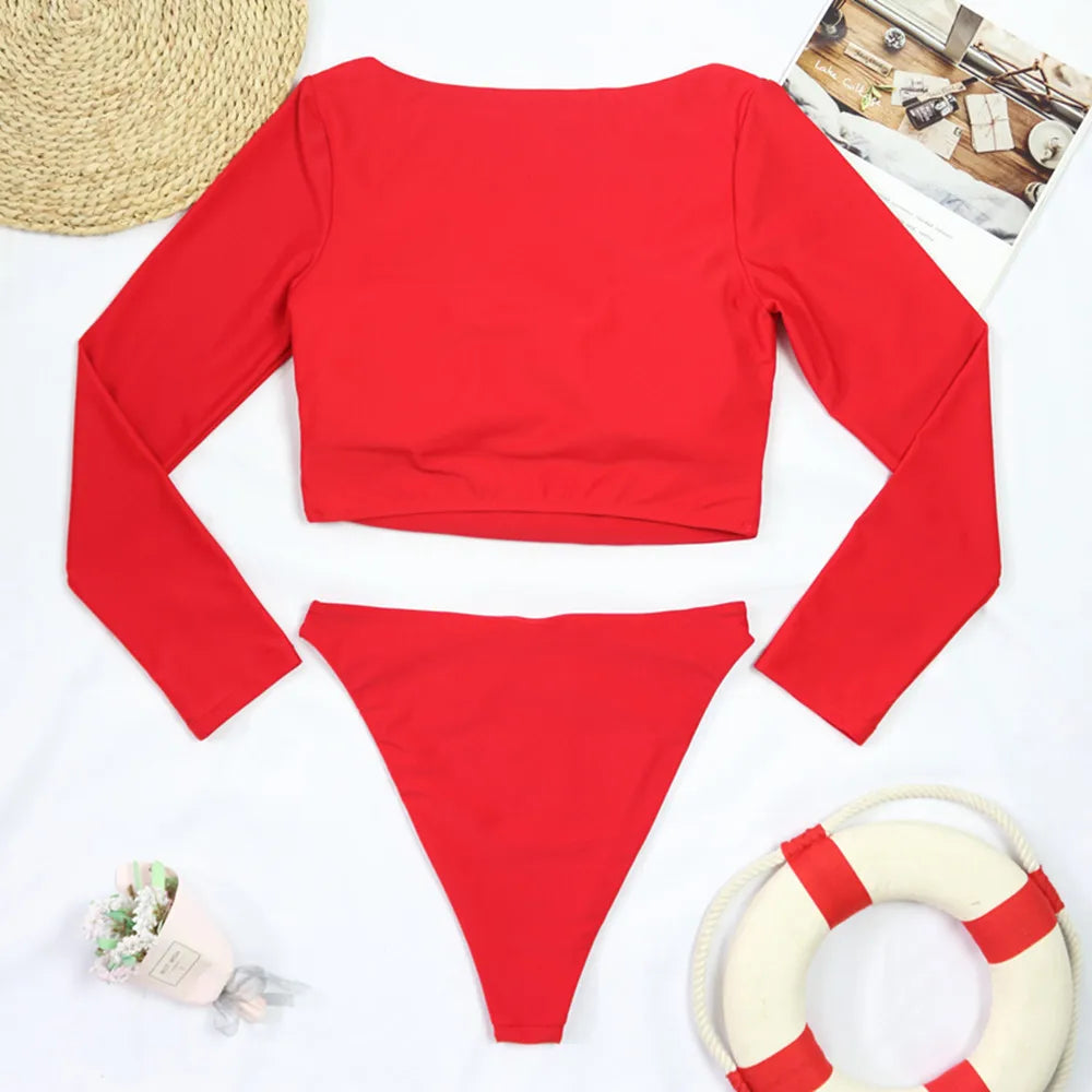 TYAKKVE Surf Swimwear Rash Guard Long Sleeve One Piece Swimsuit For Women Print High Neck Bodysuits Swim Suits Backless Monokini