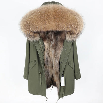 Maomaokong 2026 New Natural Fur Lining Real Fur Coat Winter Jacket Women Raccoon Fur Collar Warm Thick Parkas Female Clothing