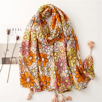 2026 Luxury Brand Ink Painting Floral Tassel Viscose Shawl Scarf Lady High Quality Pashmina Hijab and Wraps Foulard Muslim Sjaal
