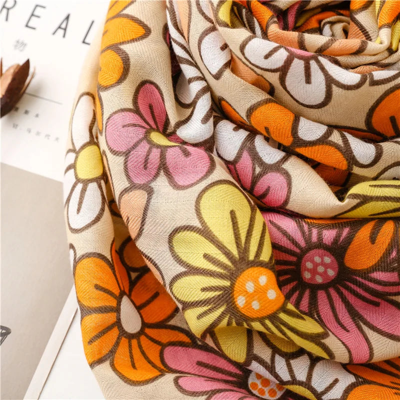 2026 Luxury Brand Ink Painting Floral Tassel Viscose Shawl Scarf Lady High Quality Pashmina Hijab and Wraps Foulard Muslim Sjaal