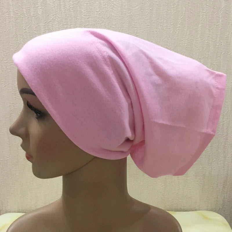 H065 plain tube hats Muslim Turban Pure Color Stretch Inner Hijabs For Caps Ready To Wear Women Head Scarf Under Hijab Bonnet