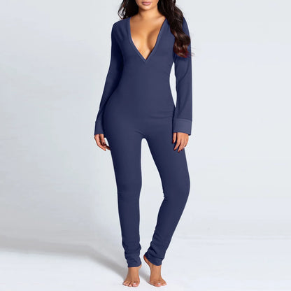 Sexy Pyjama Women's Jumpsuit Suit Button-down Front Back Butt Open Ass Flap Jumpsuit Pajamas Loungewear Buttoned Sleepwear