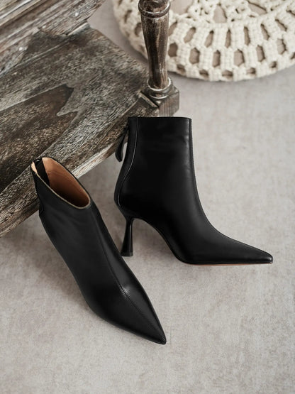 Krazing Pot Big Size 42 Cow Leather Pointed Toe High Heels Chic Design Concise Winter Spring Shoe Dress Warm Wedding Ankle Boots