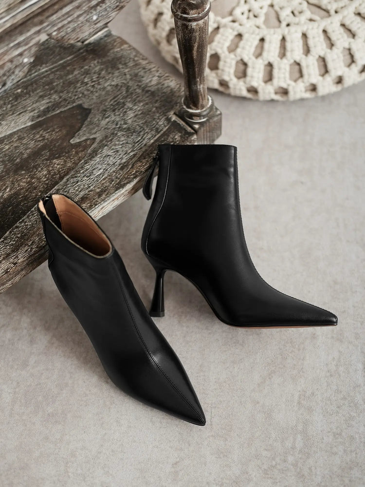 Krazing Pot Big Size 42 Cow Leather Pointed Toe High Heels Chic Design Concise Winter Spring Shoe Dress Warm Wedding Ankle Boots