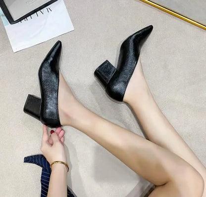 Sandals Luxury Brand Sexy Dress Shoes Elegant Chunky High Heeeled Pumps Sexy Pointed Toe Evening Shoes Women Shoes V Cut Shoes