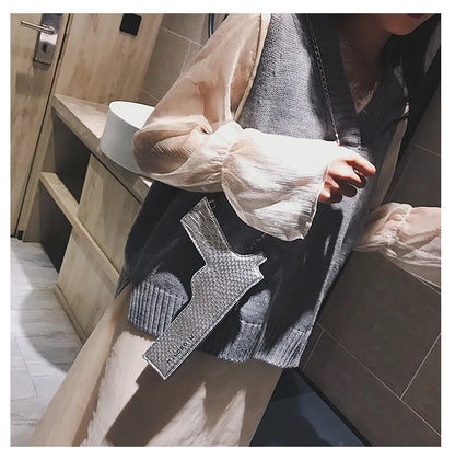 YoReAi New 3D Gun Shaped Chains Women Shoulder Bags Luxury Leather Crossbody Bag Lady High Quality Small Purses Clutch for Girls