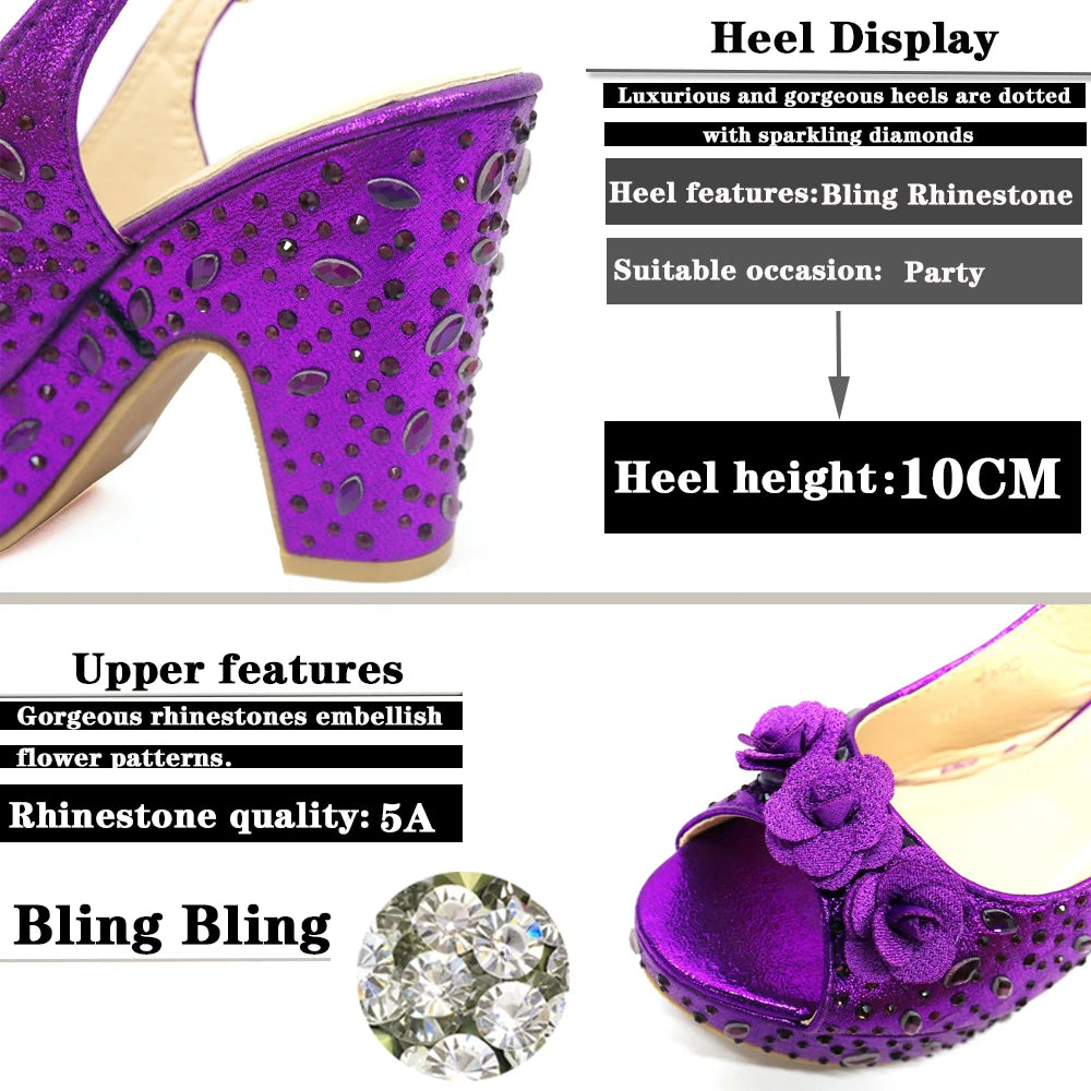 New Arrival Italian Women Shoes and Bag Set Decorated with Rhinestone In Party African Italian Shoes and Bag Set Party Shoes Bag