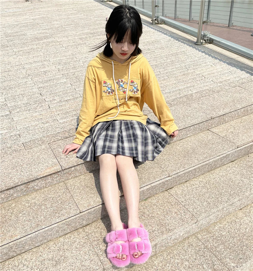 Slippers Ladies Summer Fluffy Mink Fur Slippers 100% Mink Fur Slippers Ladies Sandals 2021 Home Slippers Girls Outdoor Slippers