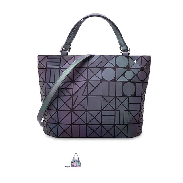 Ladies Luminous Bag Geometric Bags for Women 2024 Quilted Shoulder Bags Laser Plain Folding Female Handbags Bolsa Feminina