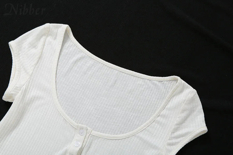 Nibber harajuku simple white slim fit soft woman tshirt croptop summer casual Basic streetwear female pure square collar tee top