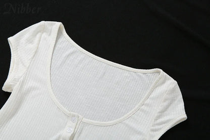 Nibber harajuku simple white slim fit soft woman tshirt croptop summer casual Basic streetwear female pure square collar tee top