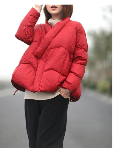 Schinteon Women Japanese Style Jacket Over Size White Duck Down Coat Loose Warm Autumn Winter Casual Outwear Top Quality