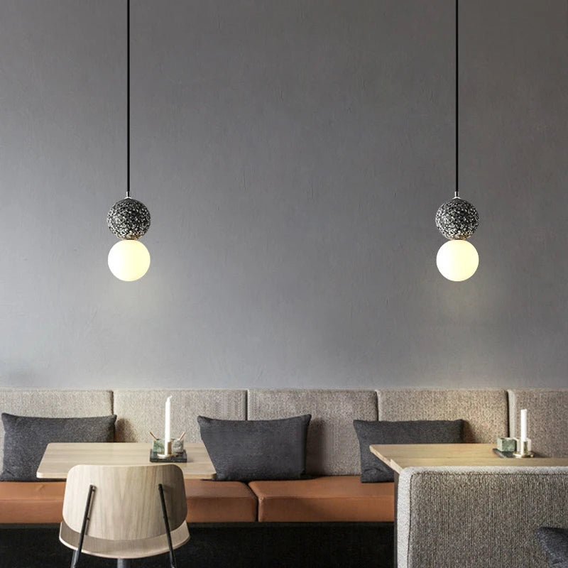OUDELADI Cement Pendant Lights Bedroom Bedside Dining Decor Wood Glass ball Hanging Lamp Kitchen LED Lighting Luminaires