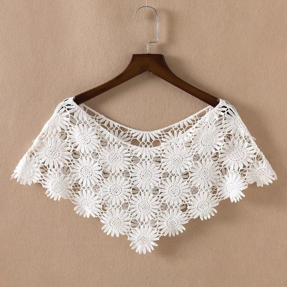 Women Vintage Crochet Knit Cape Elegant Cute Lace Short Hollow Out Shawls Shrug Poncho Wedding Bridal Evening Dress Lace Scarf