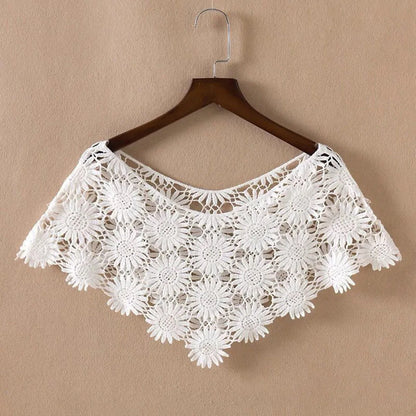 Women Vintage Crochet Knit Cape Elegant Cute Lace Short Hollow Out Shawls Shrug Poncho Wedding Bridal Evening Dress Lace Scarf