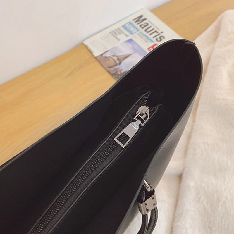 Solid Color Women's PU Leather Handbag and Purse Luxury Large Capacity Fashion Shoulder Bags Female Designer Shopping Tote Bags