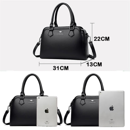 Multi-pocket Handbag Purses Genuine Cowhide Leather Shoulder Bag Luxury Designer Crossbody Messenger Sac Elegant Tote for Women