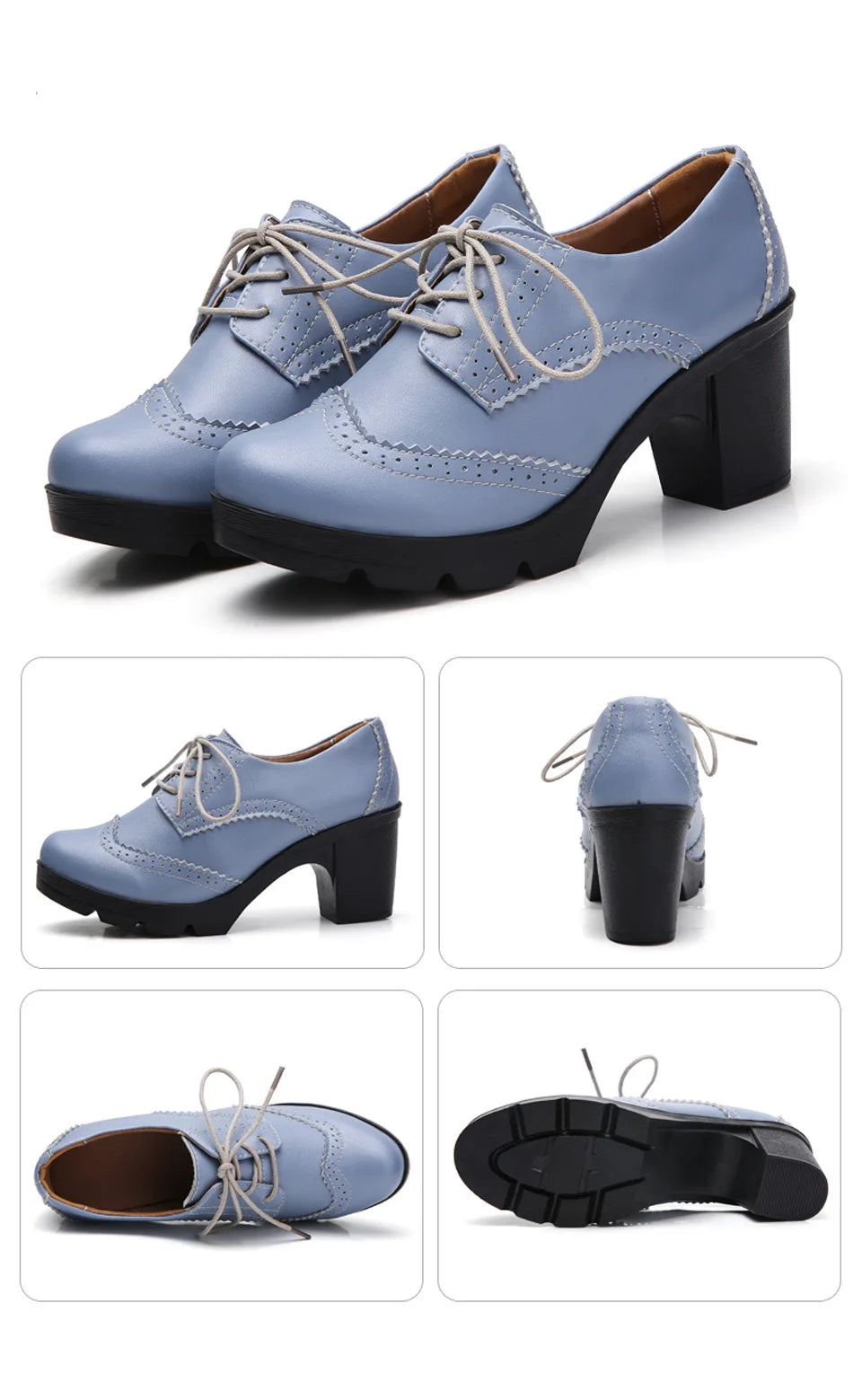 EOFK Women Brogue Shoes New Quaity High Square Heel Derby Genuine Leather High Heels Wedge Shoes Woman Female Shoes Pumps Casual