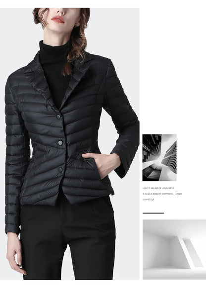 Fashion Suit Collar Women Winter Down Jacket Elegant Slim Warm Lightly Puffer Coat Outwear Plus Size 3 Buttons Duck Down Jackets