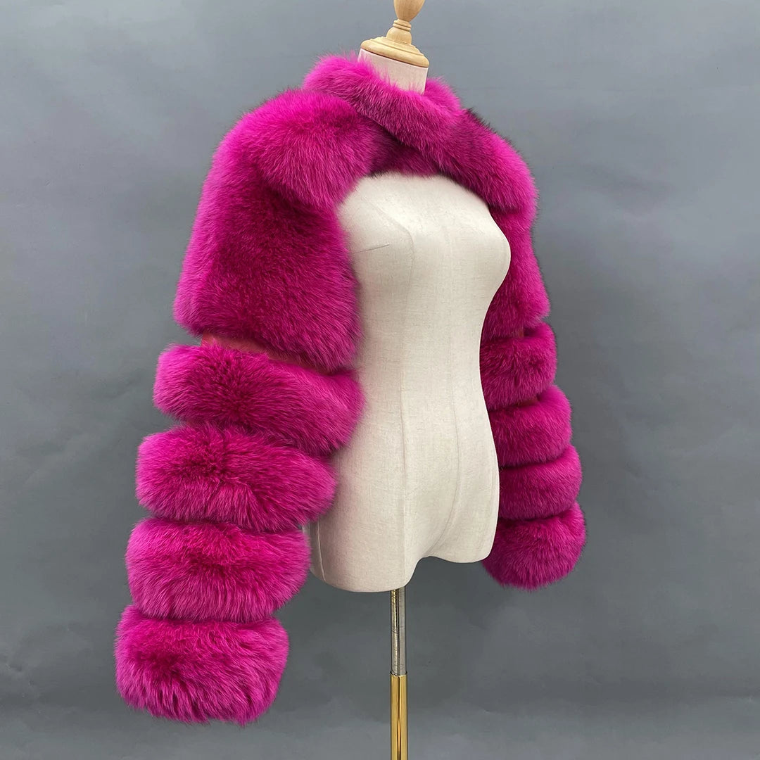 Fur Sleeve Women Fashion Luxury Real Fox Fur Coat Single Sleeve New Arrival