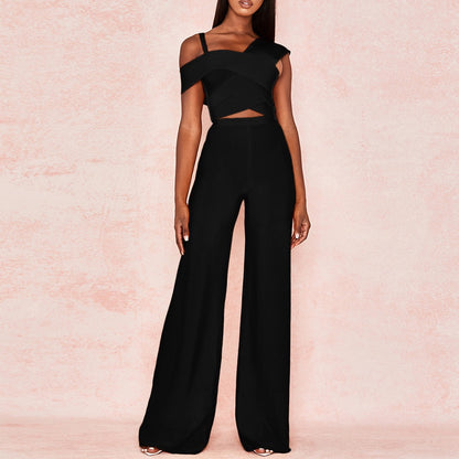 High Quality Two Piece Sets Rompers Womens Jumpsuit  Sexy One Shoulder Bodycon Bandage Jumpsuit Elegant Overalls for Women