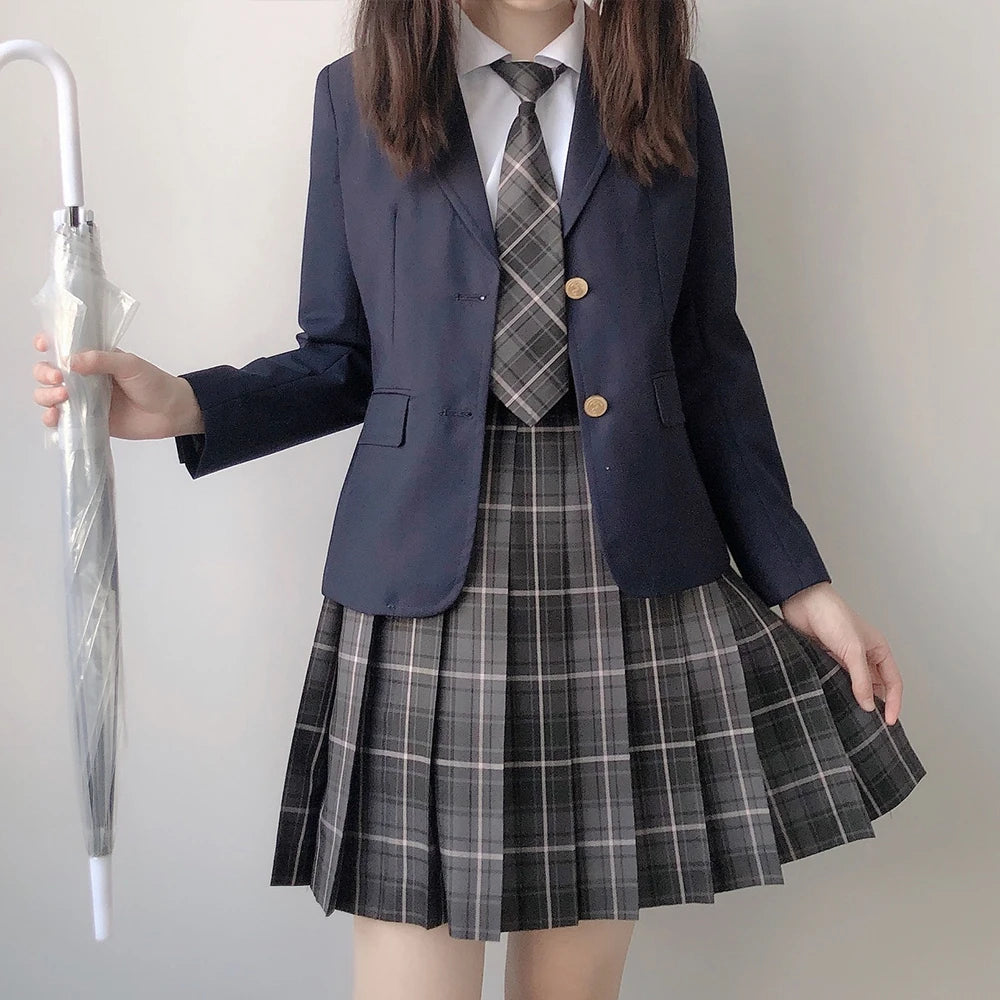 Japan Preppy Style Women's Navy Blue Coat Set Kawaii High School Class Girl Student Uniform Cute JK Blazer Clothing for Autumn