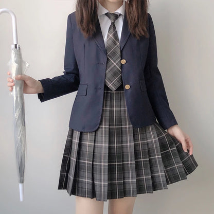 Japan Preppy Style Women's Navy Blue Coat Set Kawaii High School Class Girl Student Uniform Cute JK Blazer Clothing for Autumn