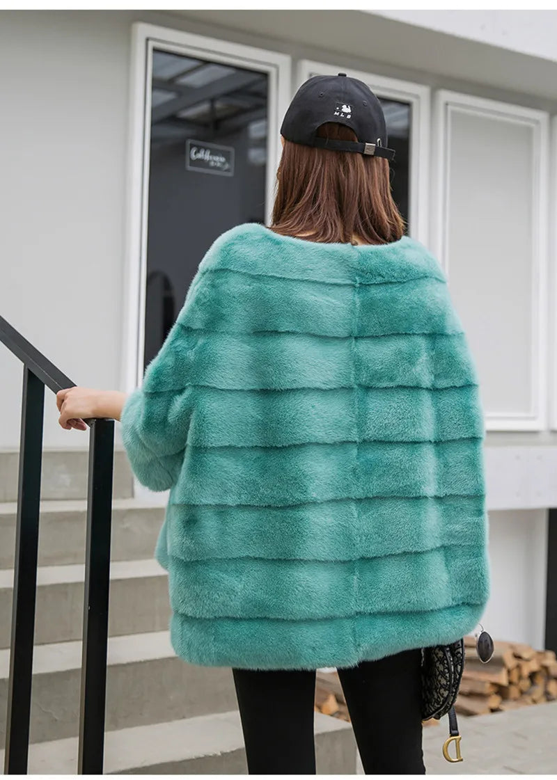 Real Mink Fur Coat Women Winter Natural Fur Coat Long Female Genuine Leather Mink Coats Cape shawl mink coat